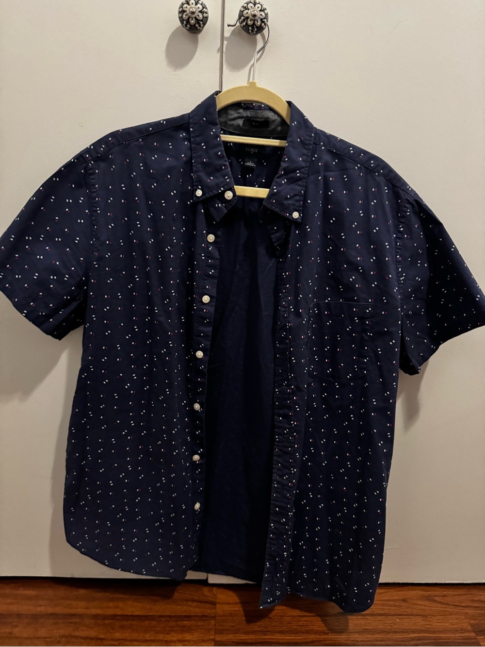 J. Crew Short-Sleeve Navy Button-Down with Tiny White Dot Print